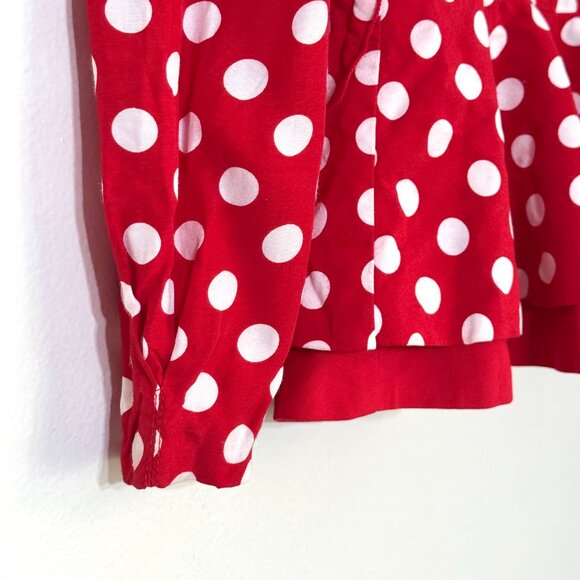 Vtg 80s MENU Polka Dot Peplum Blouse Puff Sleeves Sweetheart Red White Office - Picture 6 of 13